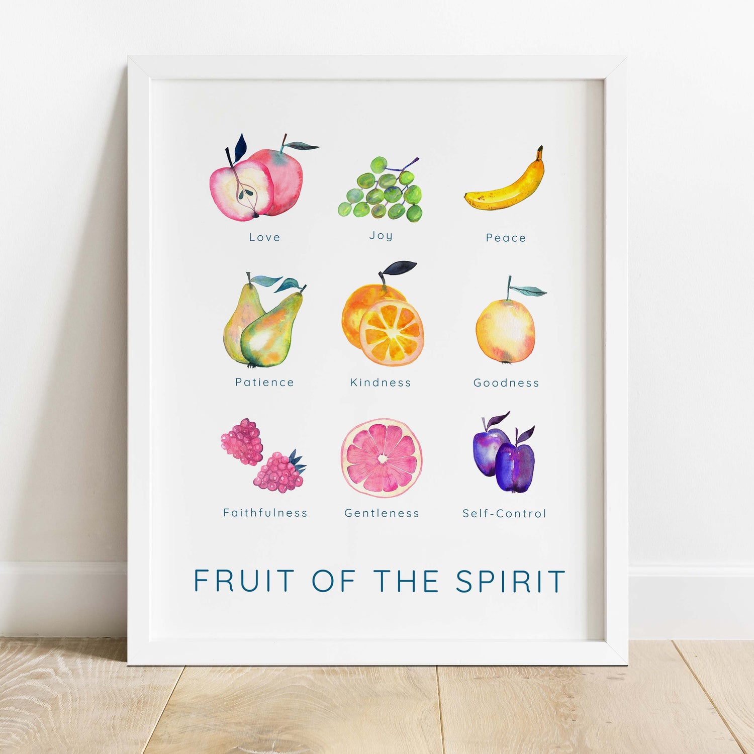 Elegant 'Fruit of the Spirit' Watercolor Poster, Unique Christian Gifts: Fruits of the Spirit Art, Biblical Fruit of the Spirit Painting