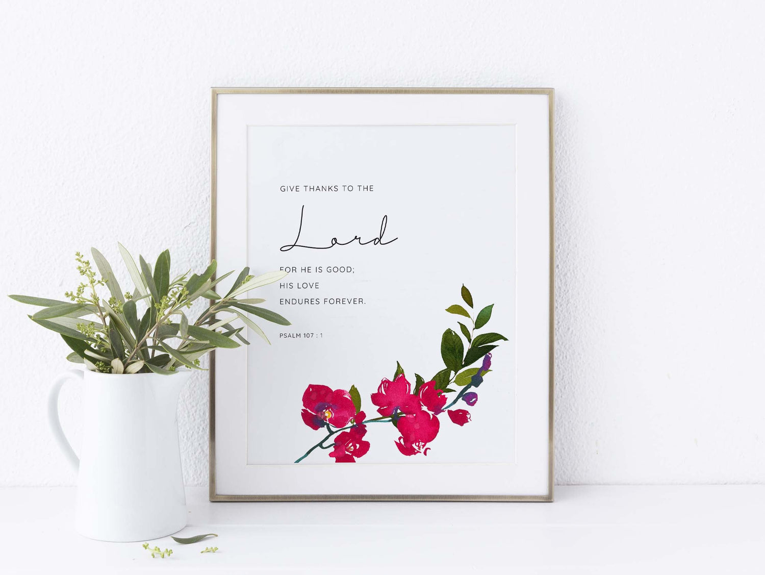 Give Thanks to the Lord Bible Verse Print, Pretty Christian Wall Art, Floral Bible Verse Prints Gift Idea, contemporary art