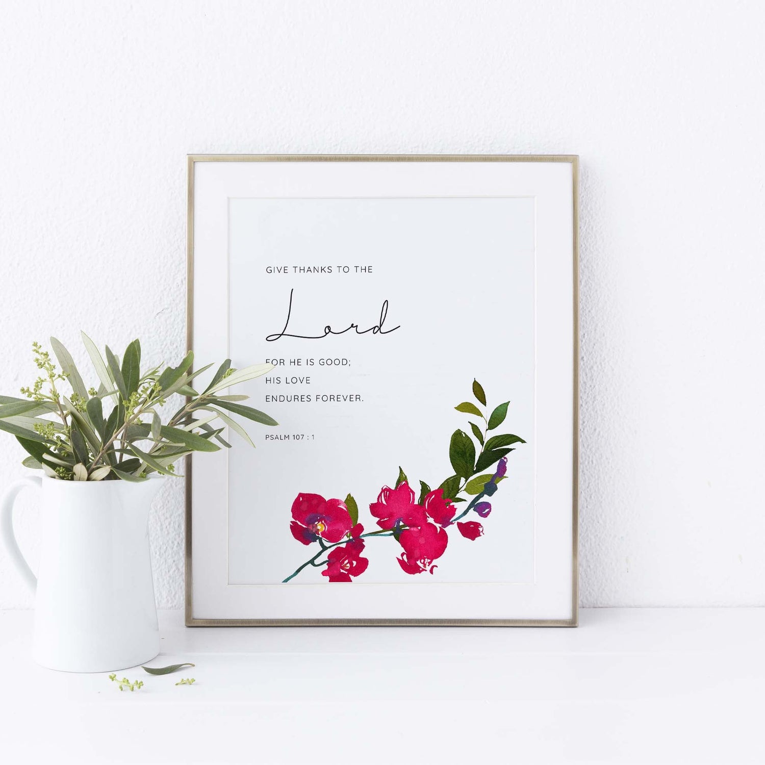 Give Thanks to the Lord Bible Verse Print, Pretty Christian Wall Art, Floral Bible Verse Prints Gift Idea, contemporary art