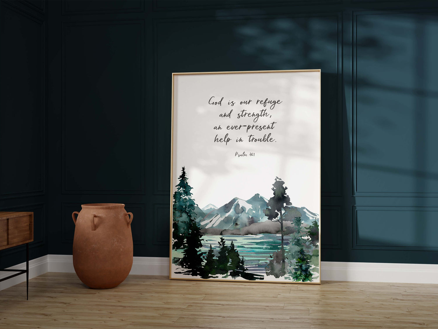 Ever-present help in trouble Christian gift, Bible verse art for serene bedroom ambiance, Christian prints for peaceful living spaces