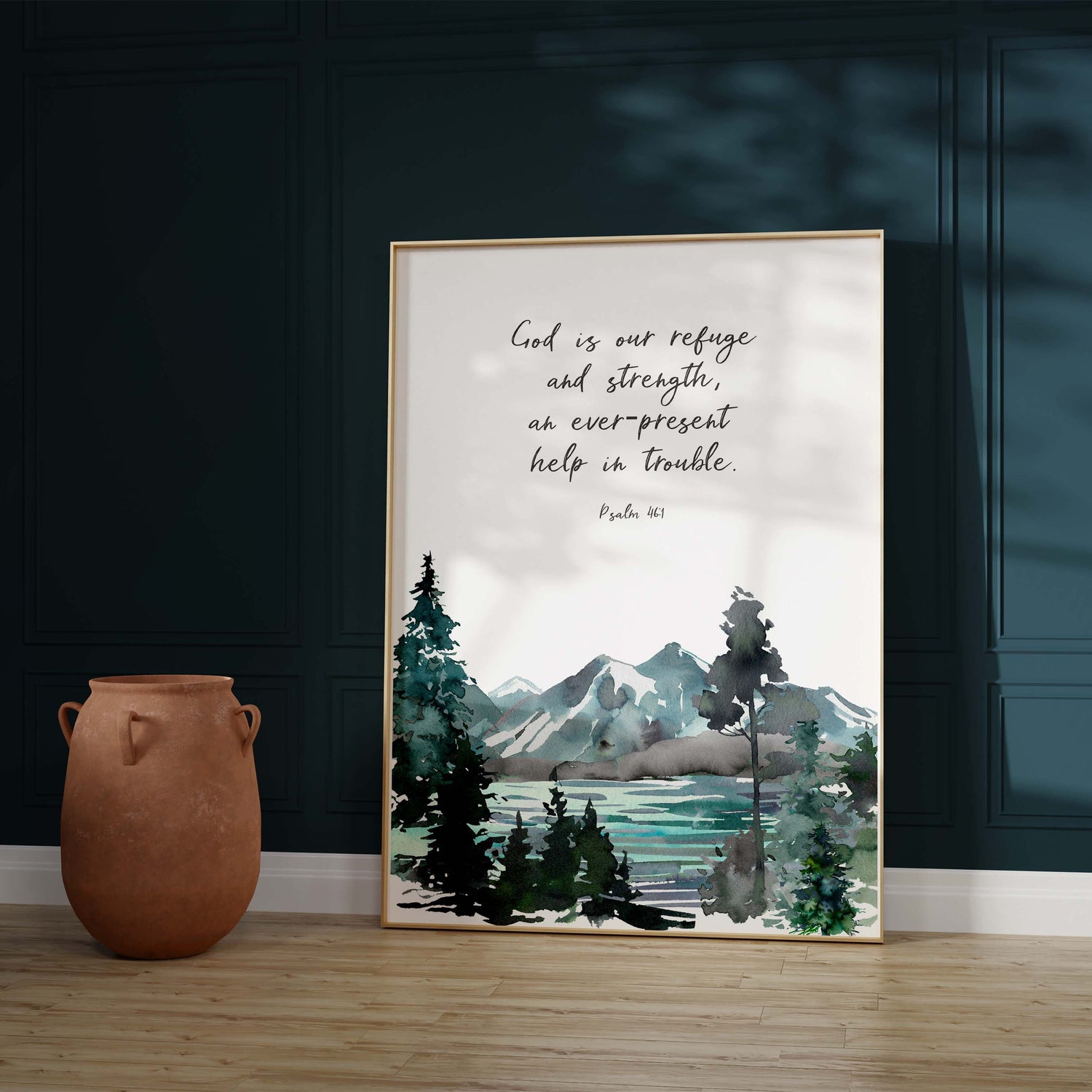Ever-present help in trouble Christian gift, Bible verse art for serene bedroom ambiance, Christian prints for peaceful living spaces