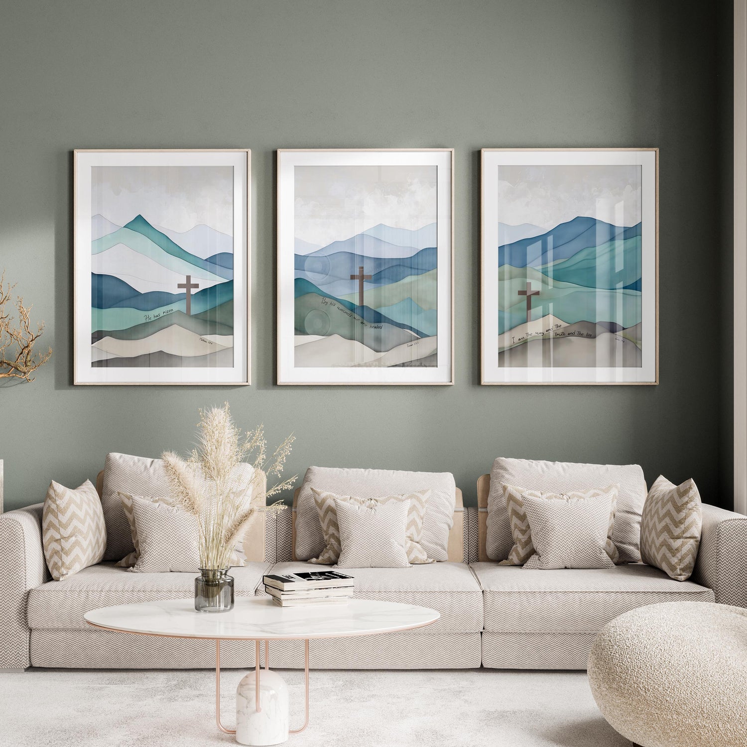 Scripture Triptych Christian Home Decor Easter Art Bible Verse Prints, Inspirational triptych with Matthew 28:6