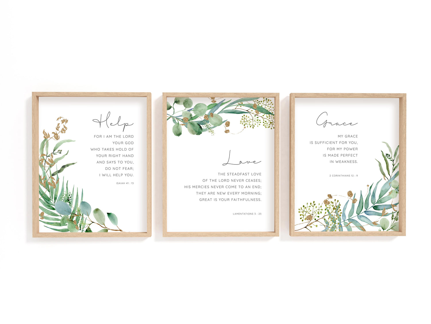 Lamentations 3:23 verse print with botanical background, Inspirational Bible verse prints with nature illustrations