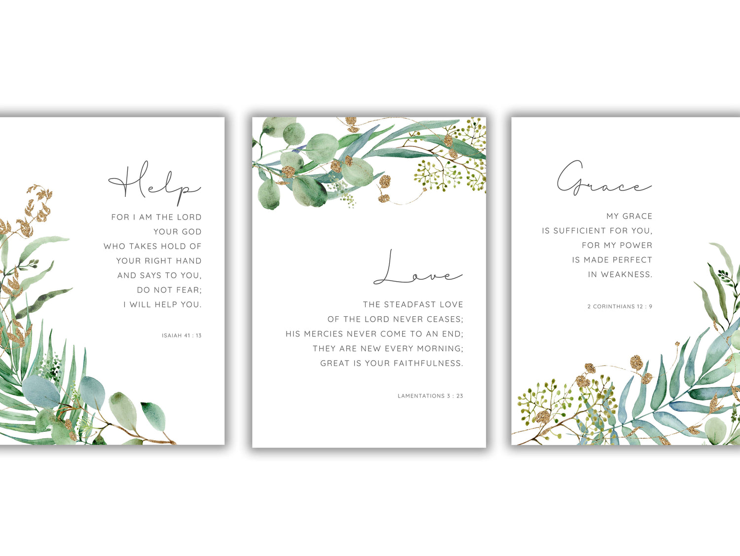 Leaf surround scripture prints, Inspirational Bible verses with botanical backdrop, Nature-inspired promises of God prints