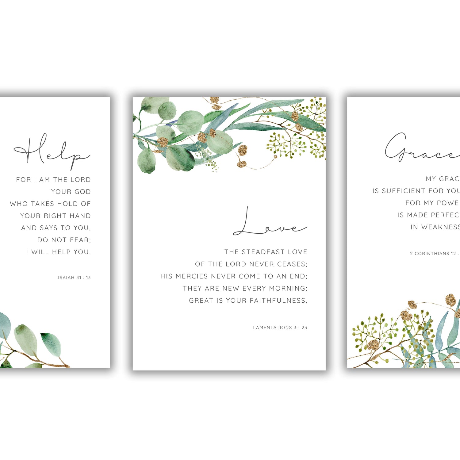 Leaf surround scripture prints, Inspirational Bible verses with botanical backdrop, Nature-inspired promises of God prints