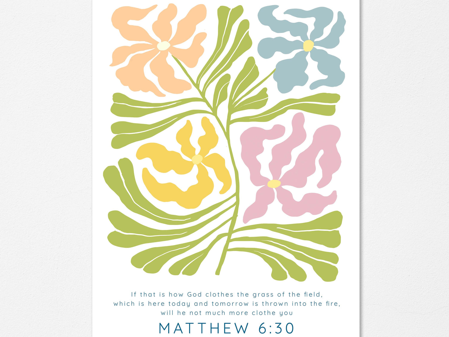 Artistic floral Christian wall decor with meaningful verse, Matisse design Bible verse print for spiritual spaces