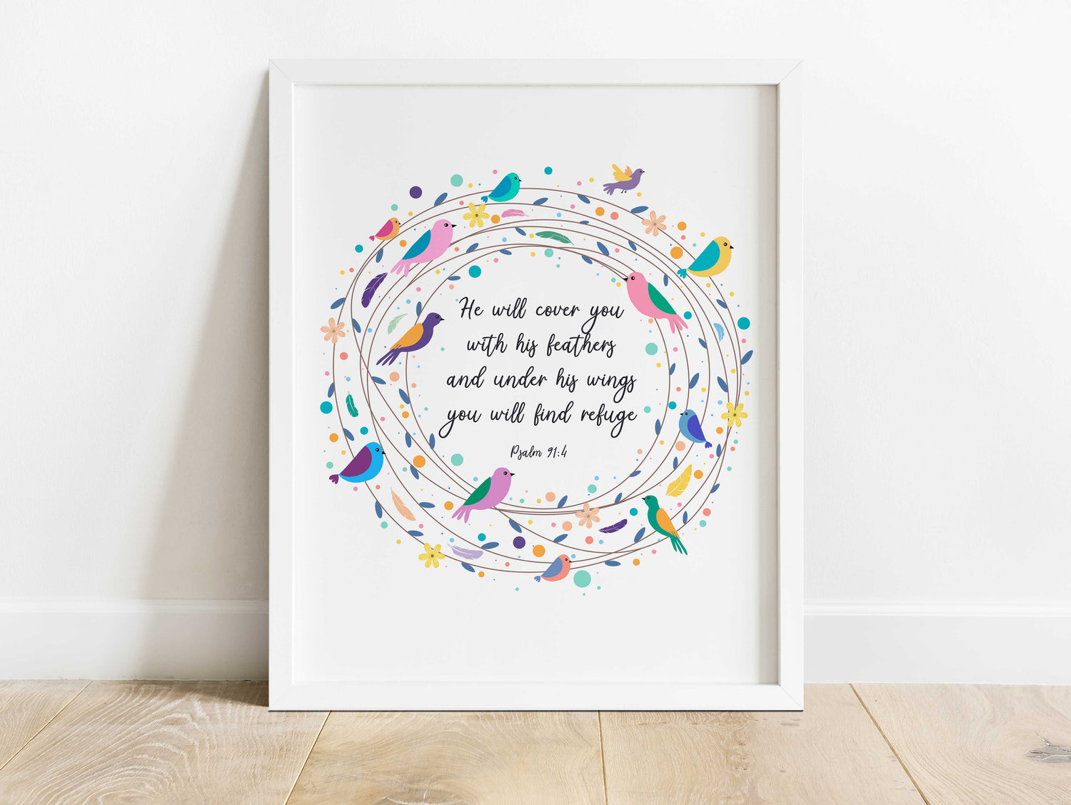 Psalm 91 Poster, He Will Cover You With His Feathers Bible Verse Art, He will cover you with his feathers picture, quote