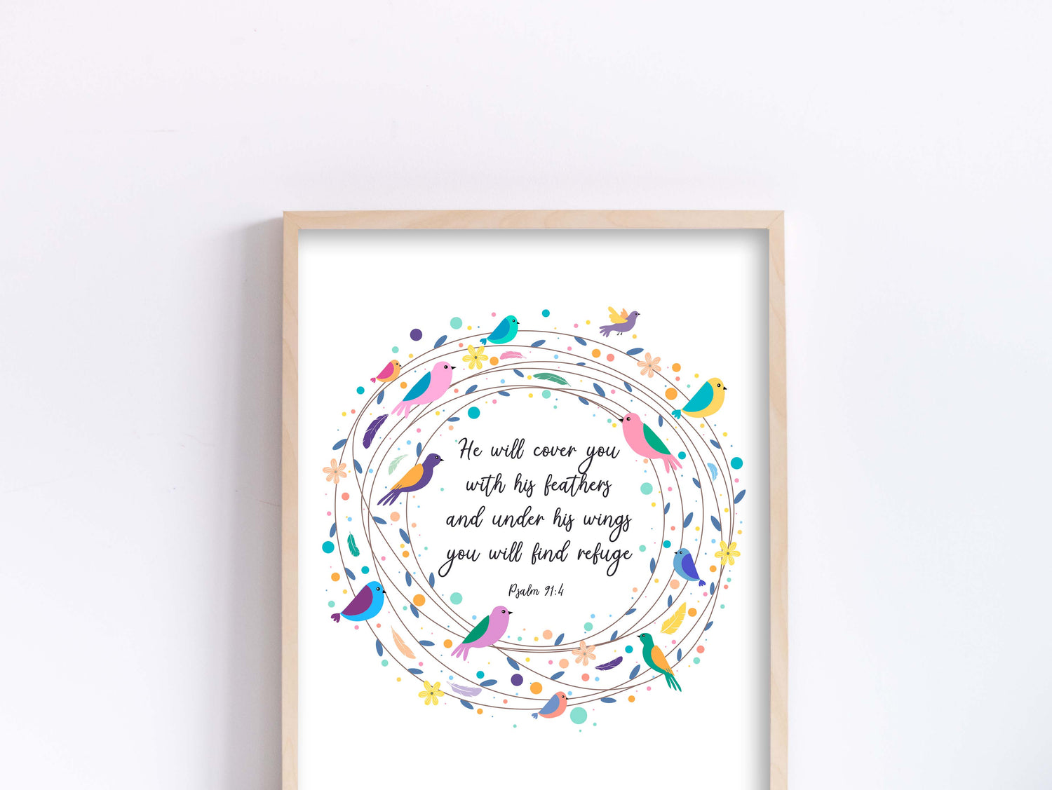 Psalm 91 Poster, prints christian, nursery psalm 91:4, life verse for daughter, baby bible verses for nursery wall art