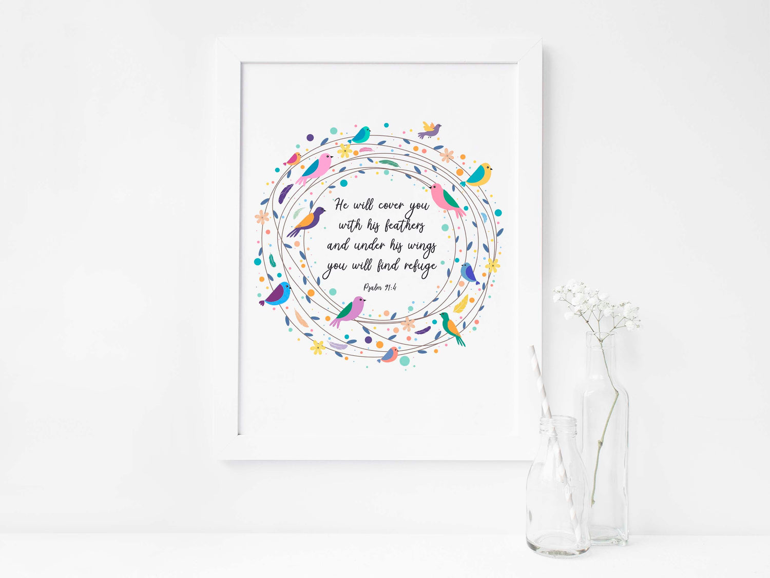 bible verse wall art for nursery feather wall art, biblical wall art nursery, Christian Nursery Decor, psalm 91 print