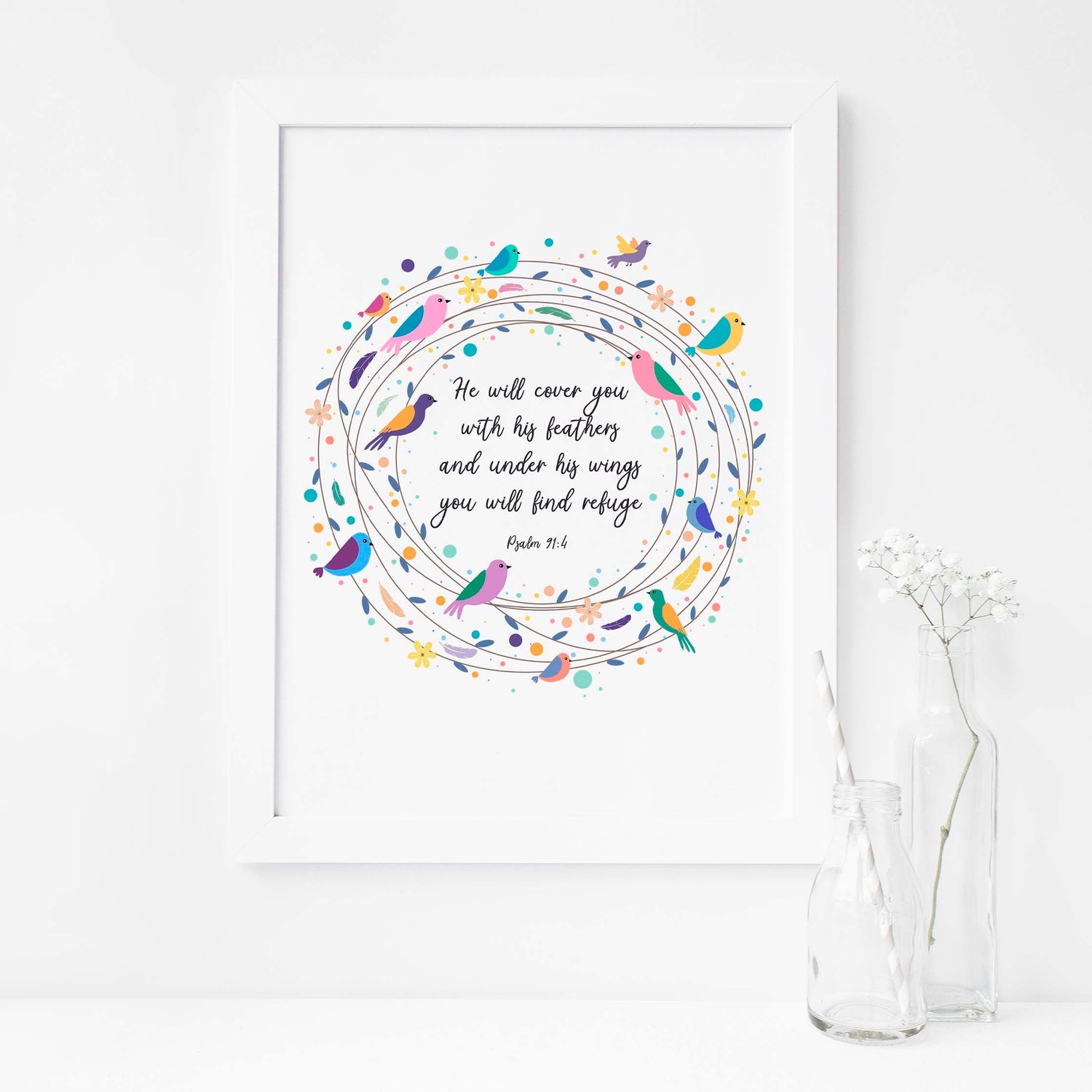 bible verse wall art for nursery feather wall art, biblical wall art nursery, Christian Nursery Decor, psalm 91 print