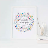 Psalm 91 Poster, He Will Cover You With His Feathers Bible Verse Art, Elegant Christian home decor poster with feathers / birds