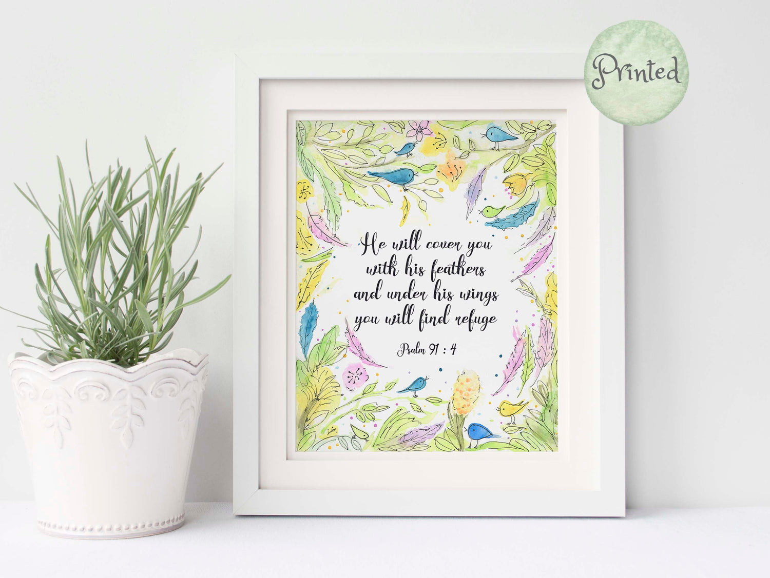 Psalm 91:4 Wall Art, He Will Cover You with His Feathers, and Under His Wings You Will Find Refuge