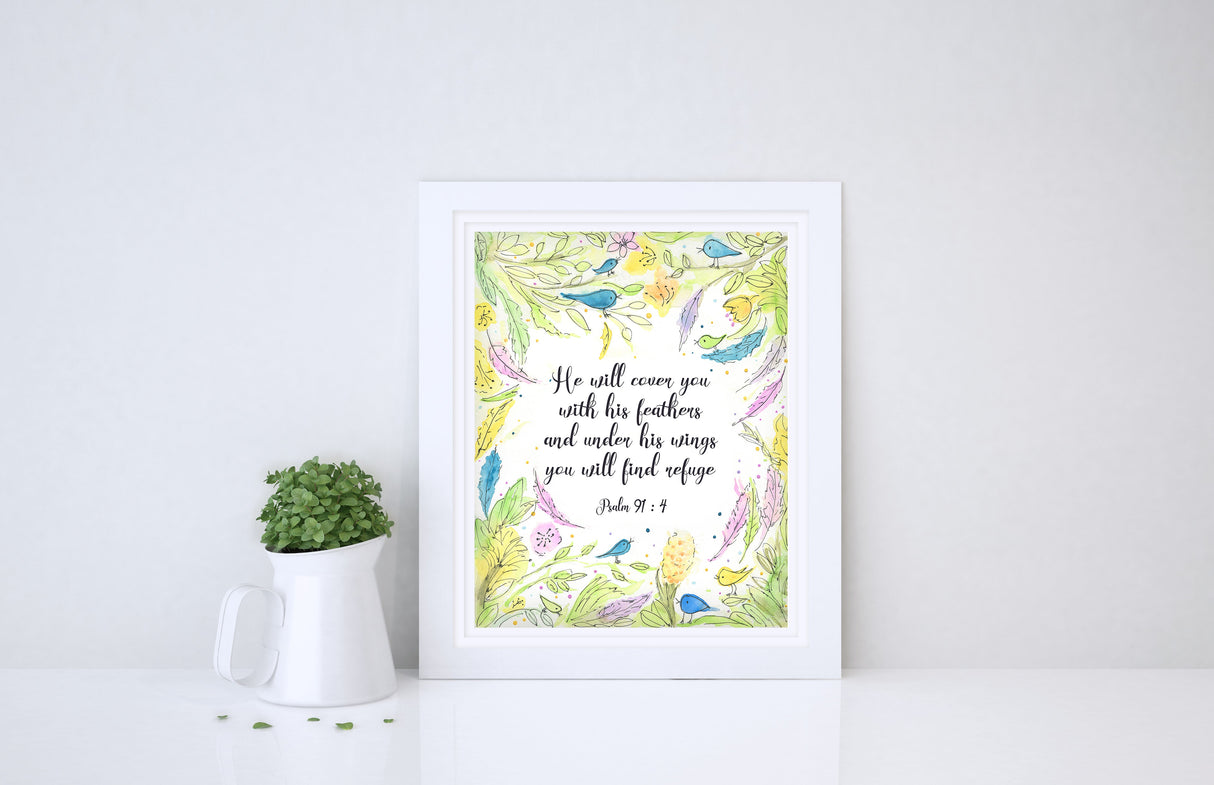He Will Cover You, Cover You With His, With His Feathers, Psalm 91 4, Psalm 91 4 Wall Art