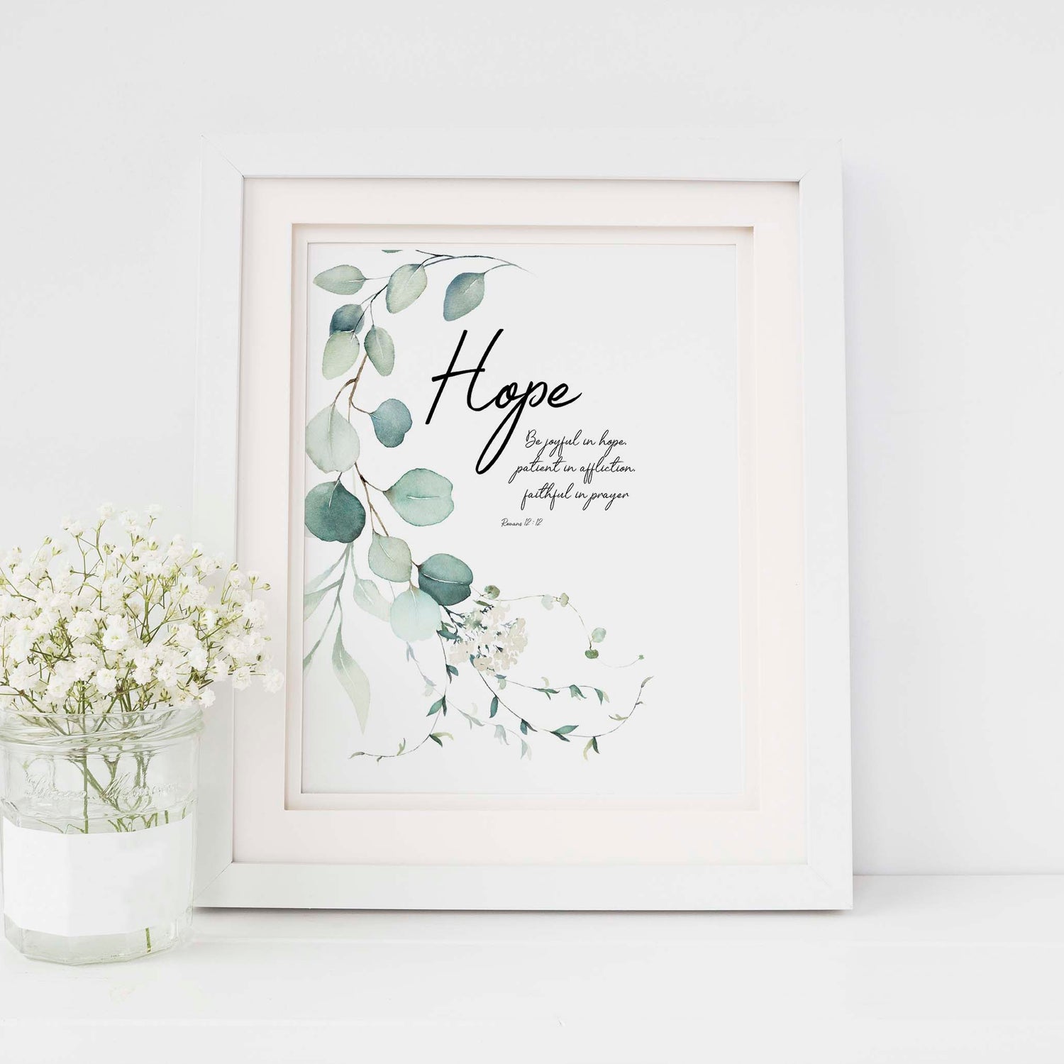 Be Joyful in Hope Wall Art, Be Joyful in Hope Printable, Hope Printable, Botanical Scripture Print, Botanical Bible Quote