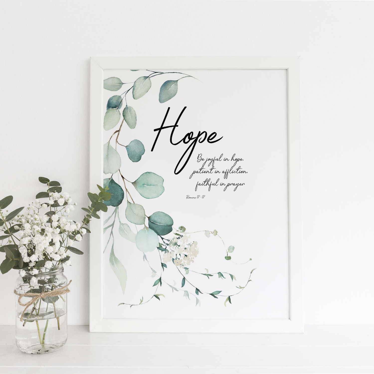 Be Joyful in Hope Art Print, Be Joyful in Hope Decor, Gift for Christian, Botanical Bible Verse Prints, Christian Art