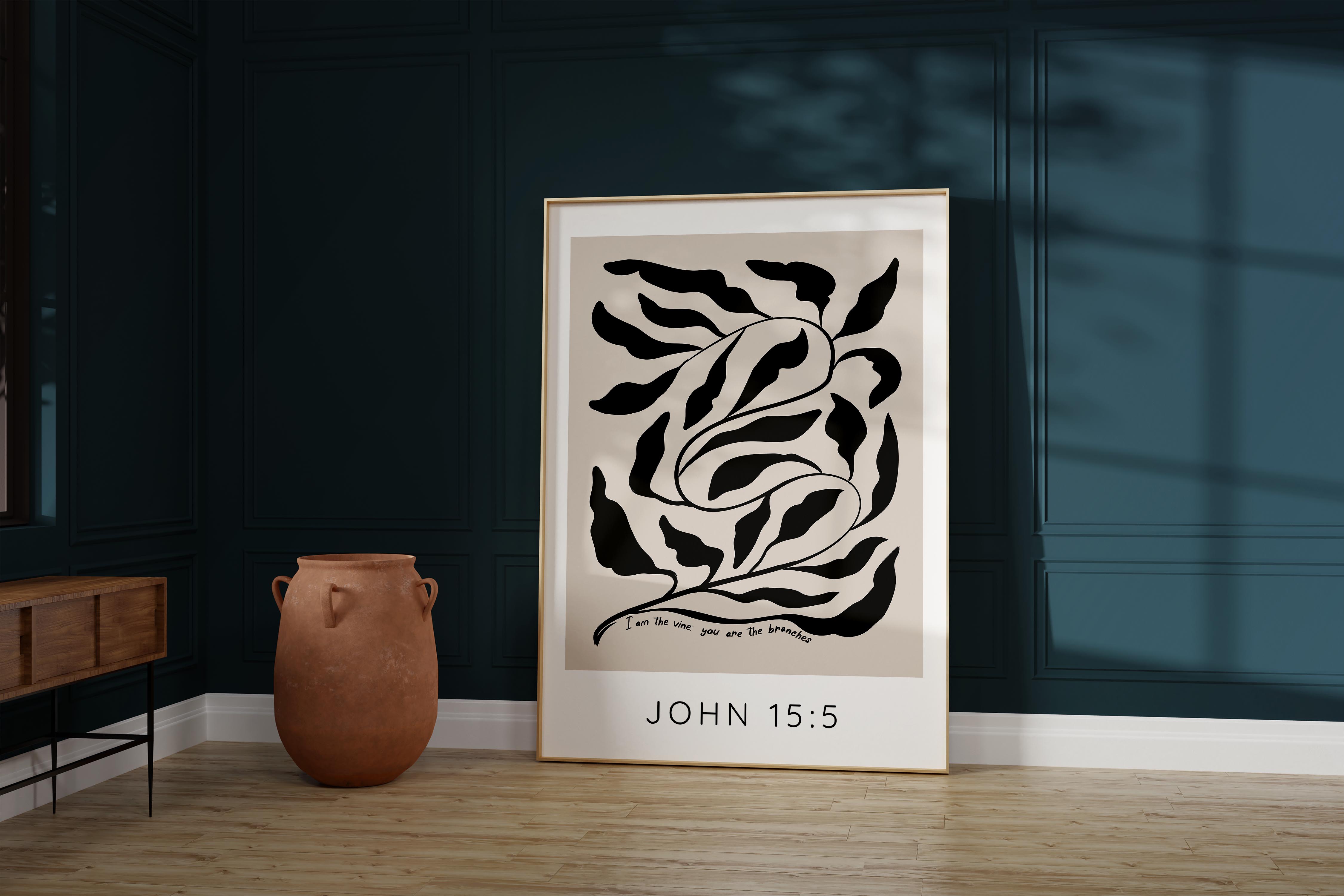I Am the Vine Bible Verse Wall Art Print, John 15 5 Scripture Poster ...
