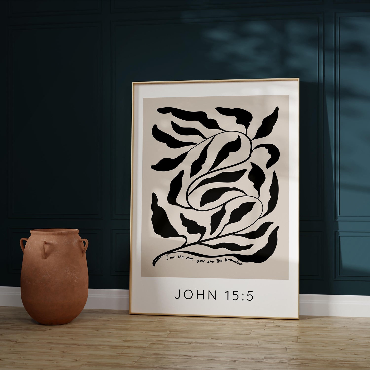 I am the Vine, You are the Branches Art, Modern Tan Background Jesus Quote Print, Neutral Tone Christian Home Decor