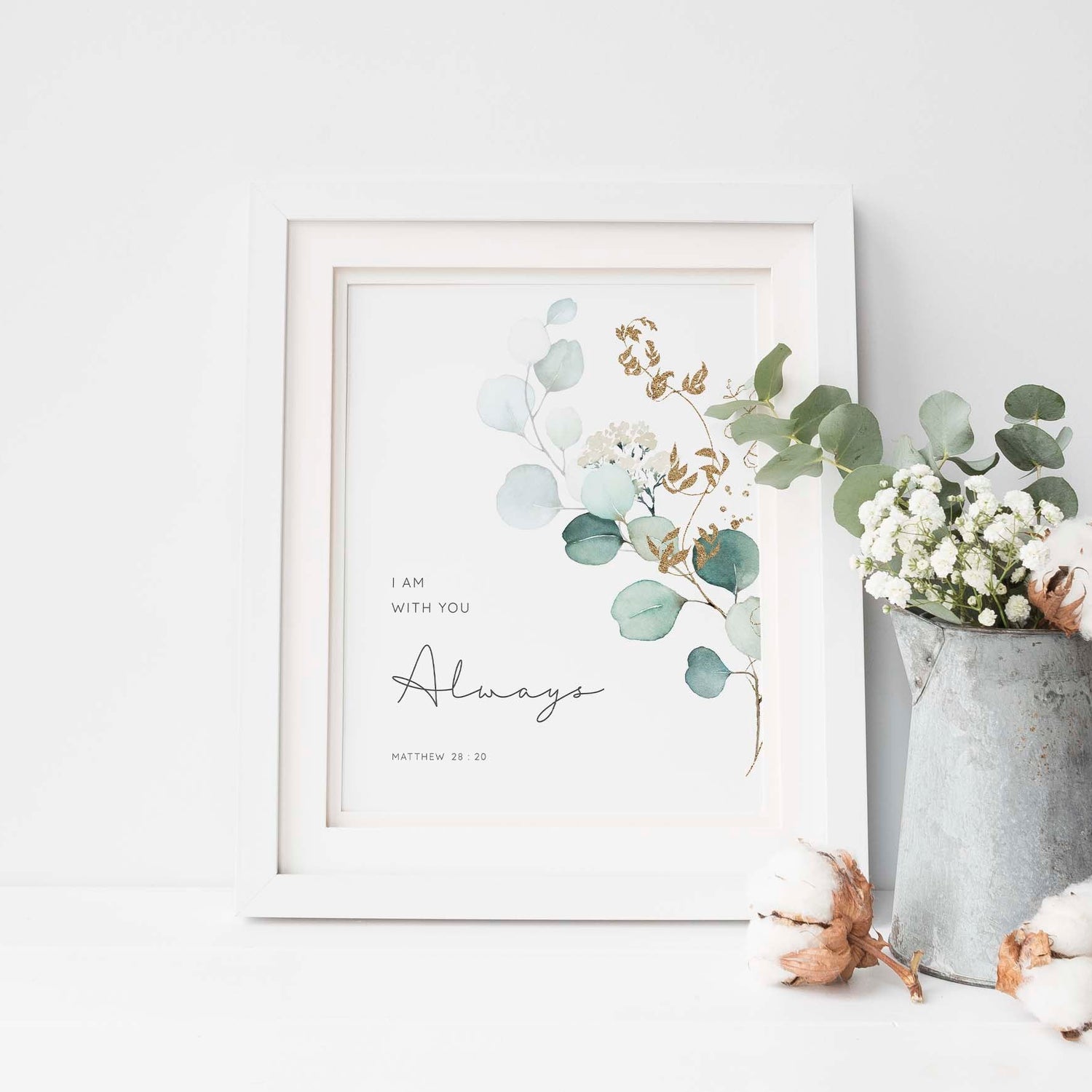 I Am With You Always Decor, Matthew 28 20 Print, Botanical Art Gifts for Christians, Modern Christian Art Prints, Pretty Biblical Wall Ar