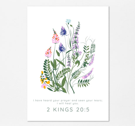 I will heal you scripture art with flowers, Floral Christian home decor with comforting verse, Encouraging Bible verse print