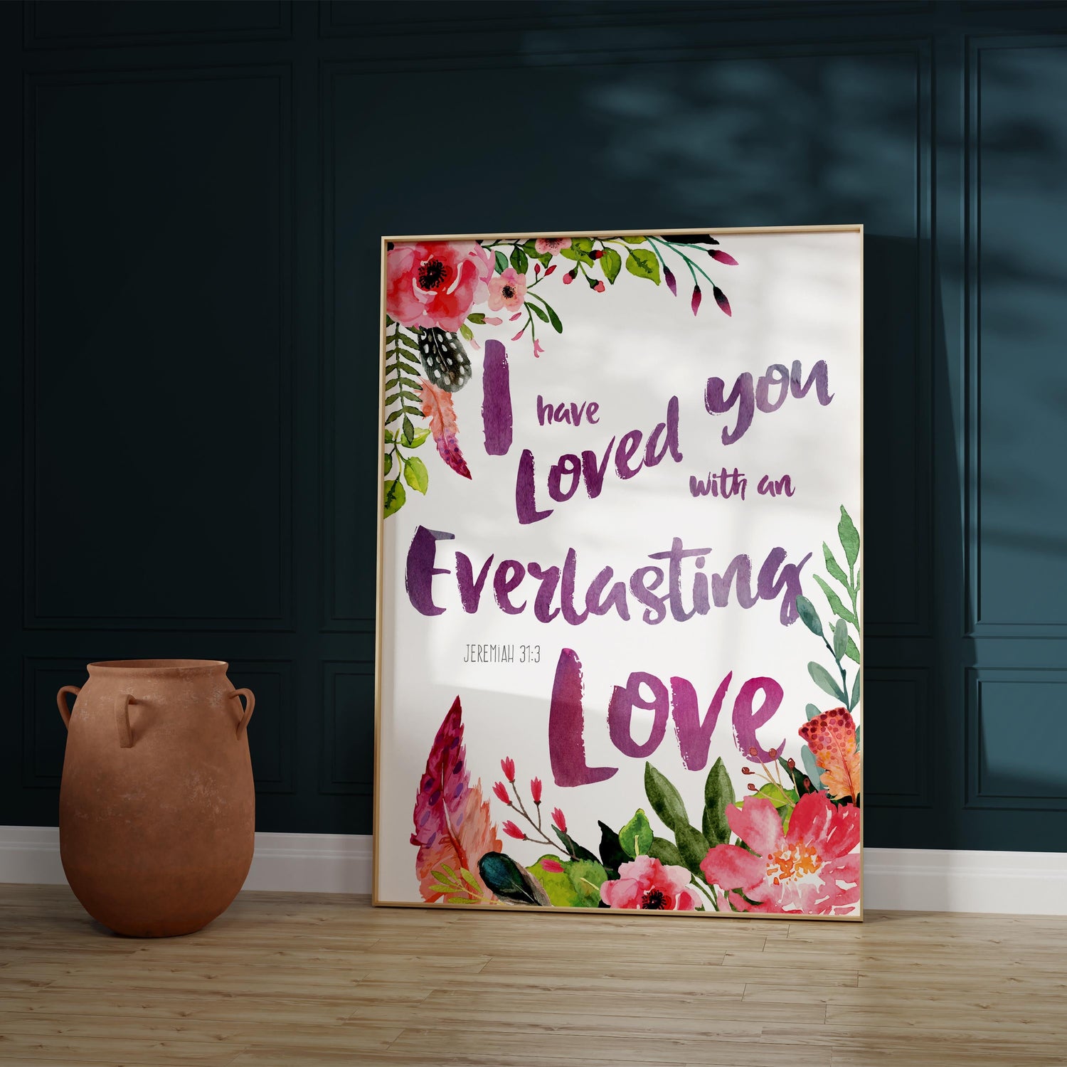 Jeremiah 31:3 Wall Art Poster, modern scripture wall art, vibrant jeremiah 31 3 print, vivid jeremiah 31:3 wall art print