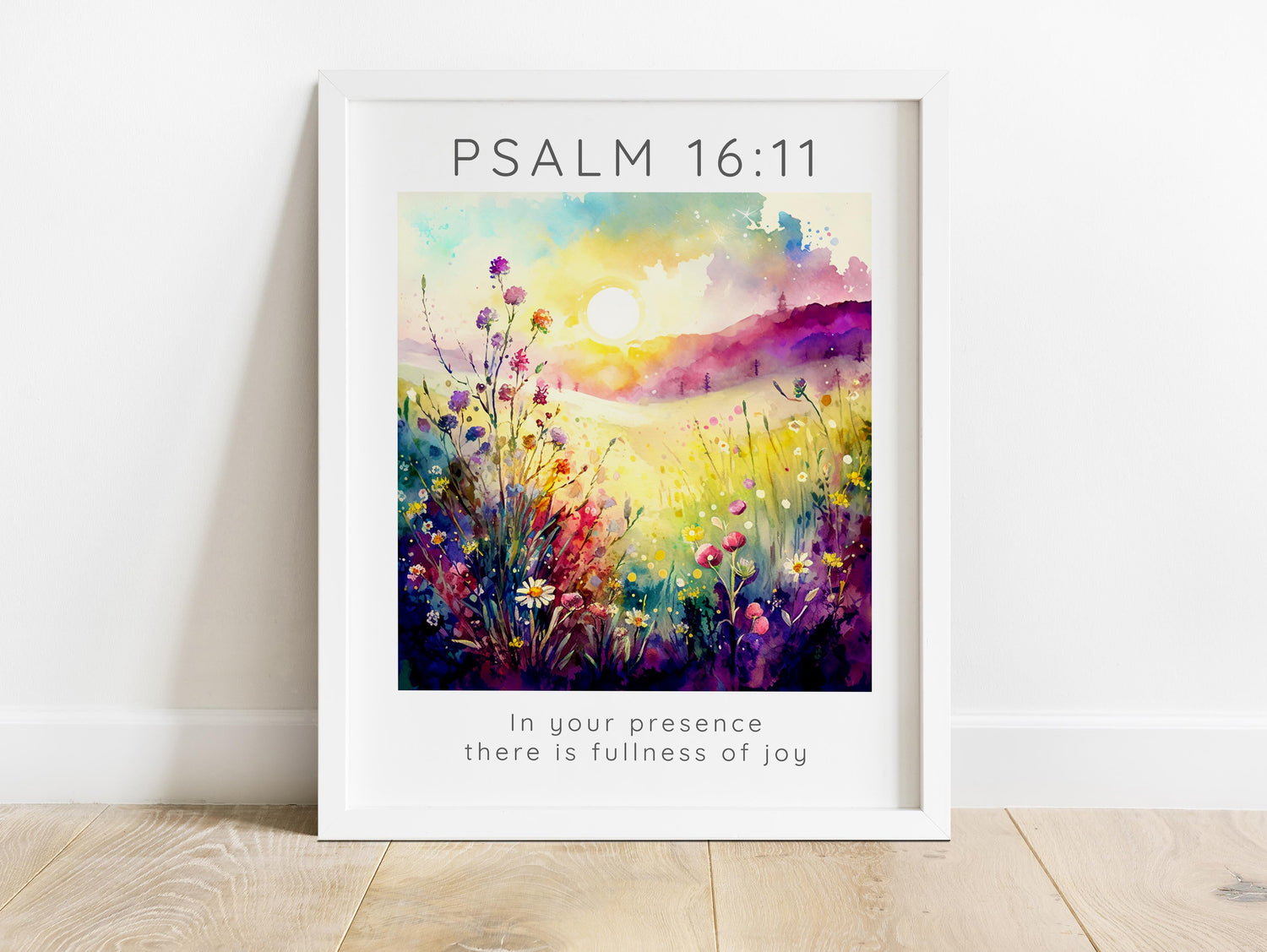 Inspirational presence of joy wall print, Serene and colorful Psalm 16:11 wall decor, Joy themed floral Psalm 16:11 print