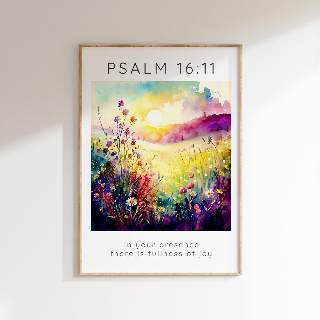 Psalm 16 11 Wall Art, In Your Presence There Is Fullness Of Joy Print, Psalm 16:11 joy-themed floral wall art, colorful Psalm 16:11