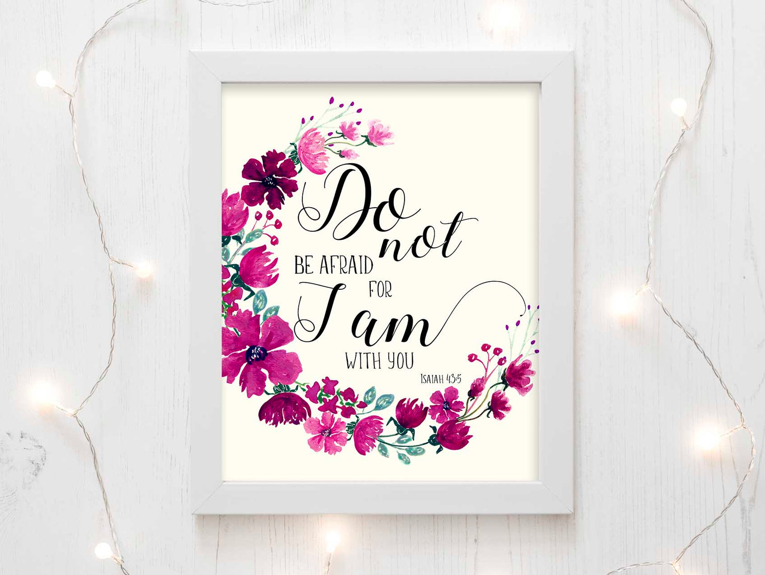 Isaiah 43 5 Picture Art Print, Do Not Be Afraid Bible Verse Wall Art, Pink and purple floral Isaiah 43:5 Bible verse art print