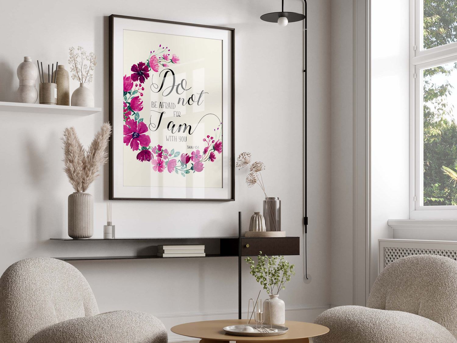 Meaningful Christian Gift Ideas, Graceful Floral Design Faith Wall Print, Uplifting Isaiah 43:5 Bible Art, gifts for christian women