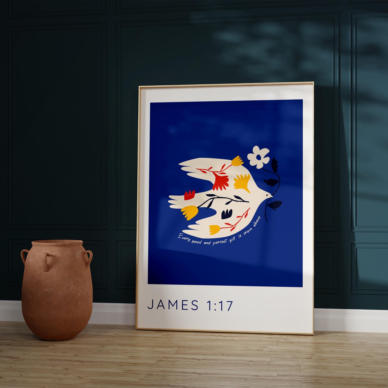James 1 17 Print, Christian Faith Poster, Christian Nursery Art Idea, Graceful dove and flower illustration, james 1 17 print