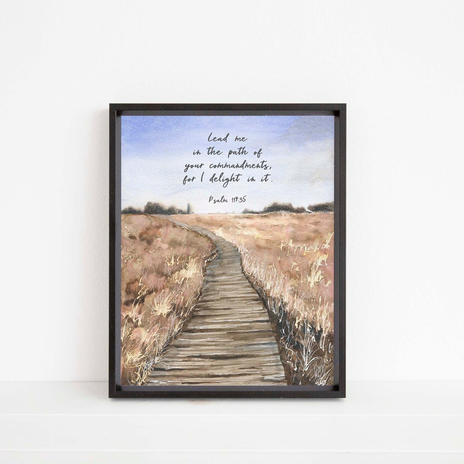 contemporary christian prints, bible quote prints, biblical wall art, bible quote uk, psalm 119 35, lead me in your path, christian gifts
