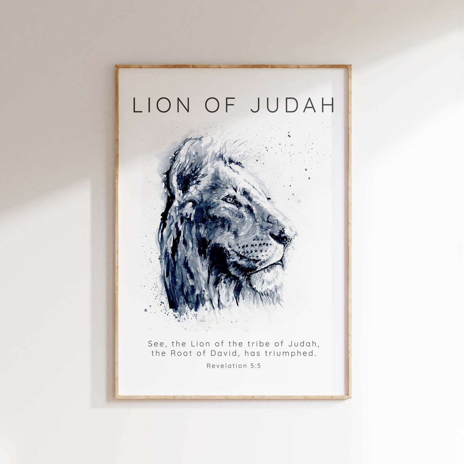 Lion of Judah Bible Verse Wall Art Print, Revelation 5:5 Jesus Quote, Watercolour Lion of Judah Wall Art with Revelation 5:5 Quote