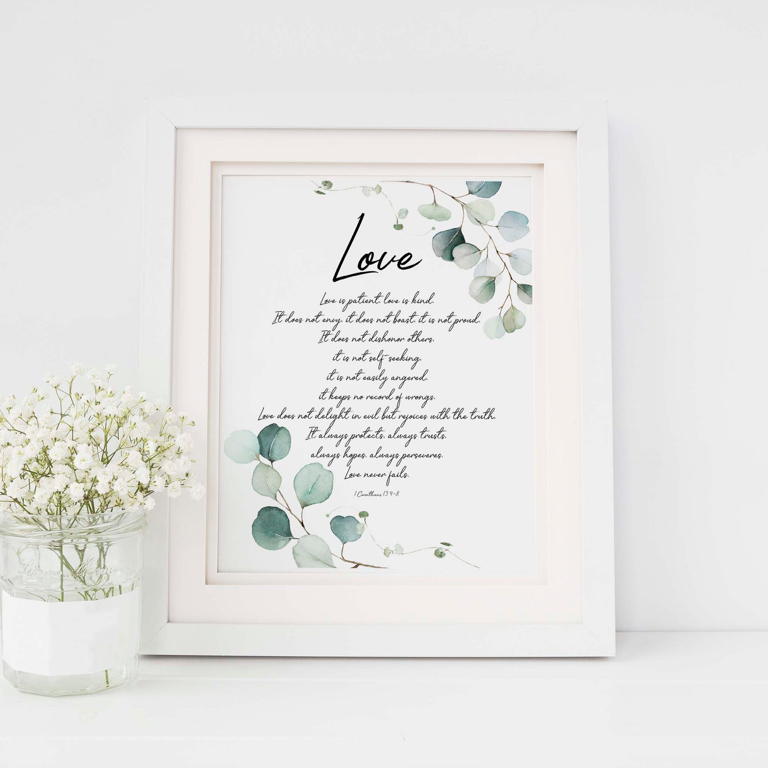 1 Corinthians 13, Love Poster, Love Bible Verse, Christian Artwork, Love is Patient, Bible Verse Wall Art Printable