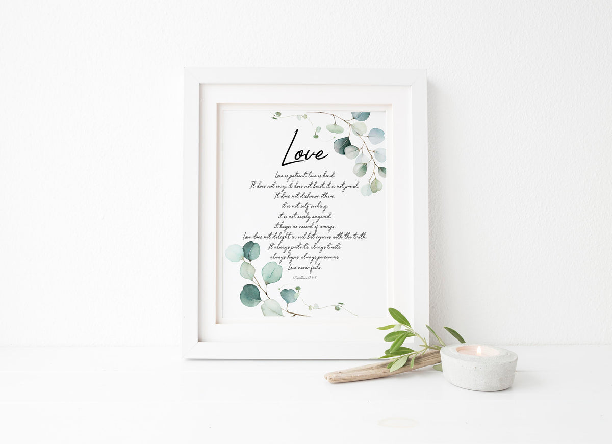 1 Corinthians 13 Printable Version, Christian Gifts UK, 1 Corinthians 13 Poster, Botanical Scripture Prints