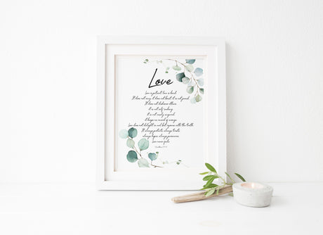 1 Corinthians 13 Printable Version, Christian Gifts UK, 1 Corinthians 13 Poster, Botanical Scripture Prints