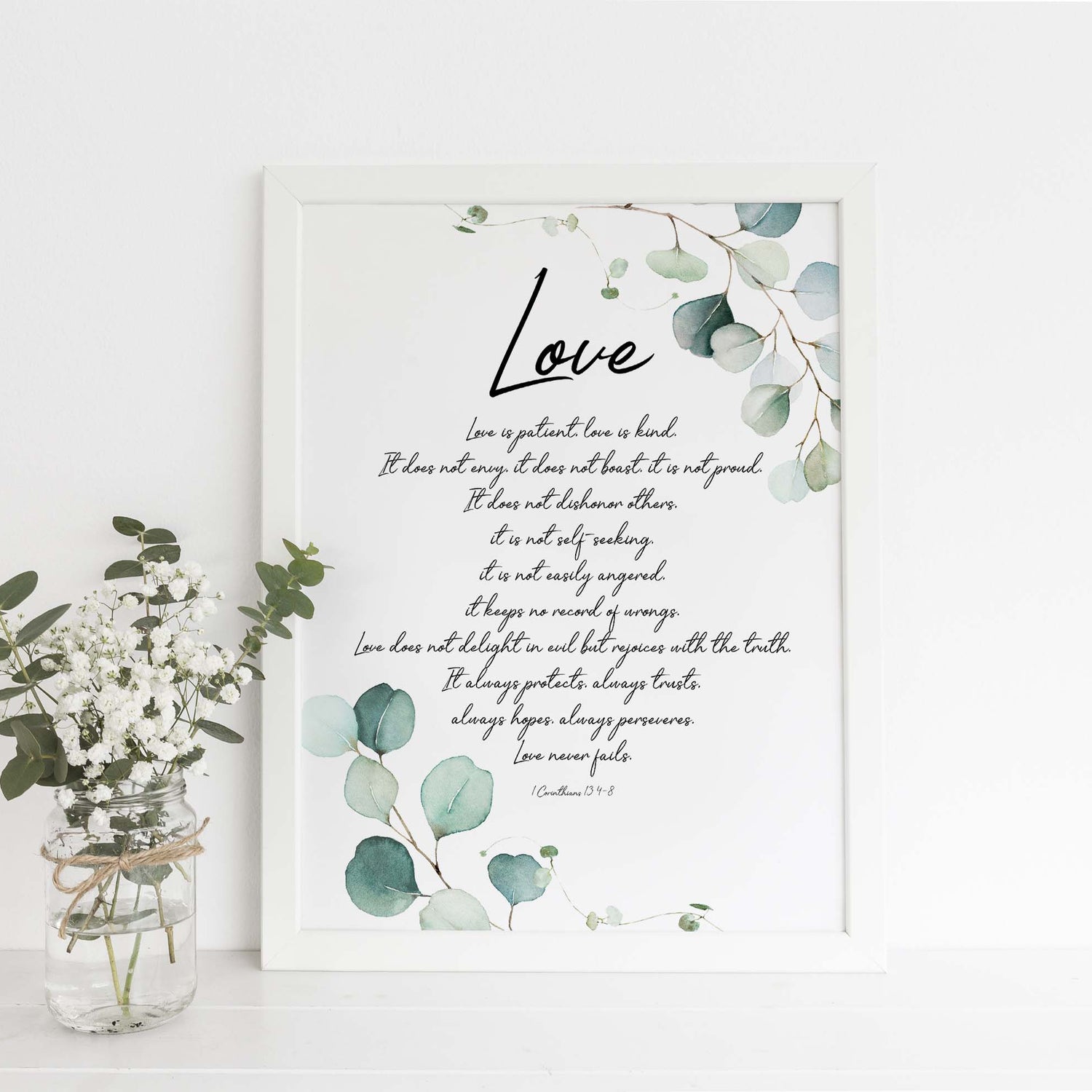corinthians 13 print, corinthians 13 print, corinthians 13 poster, 1 corinthians 134 8 wall art, love is patient