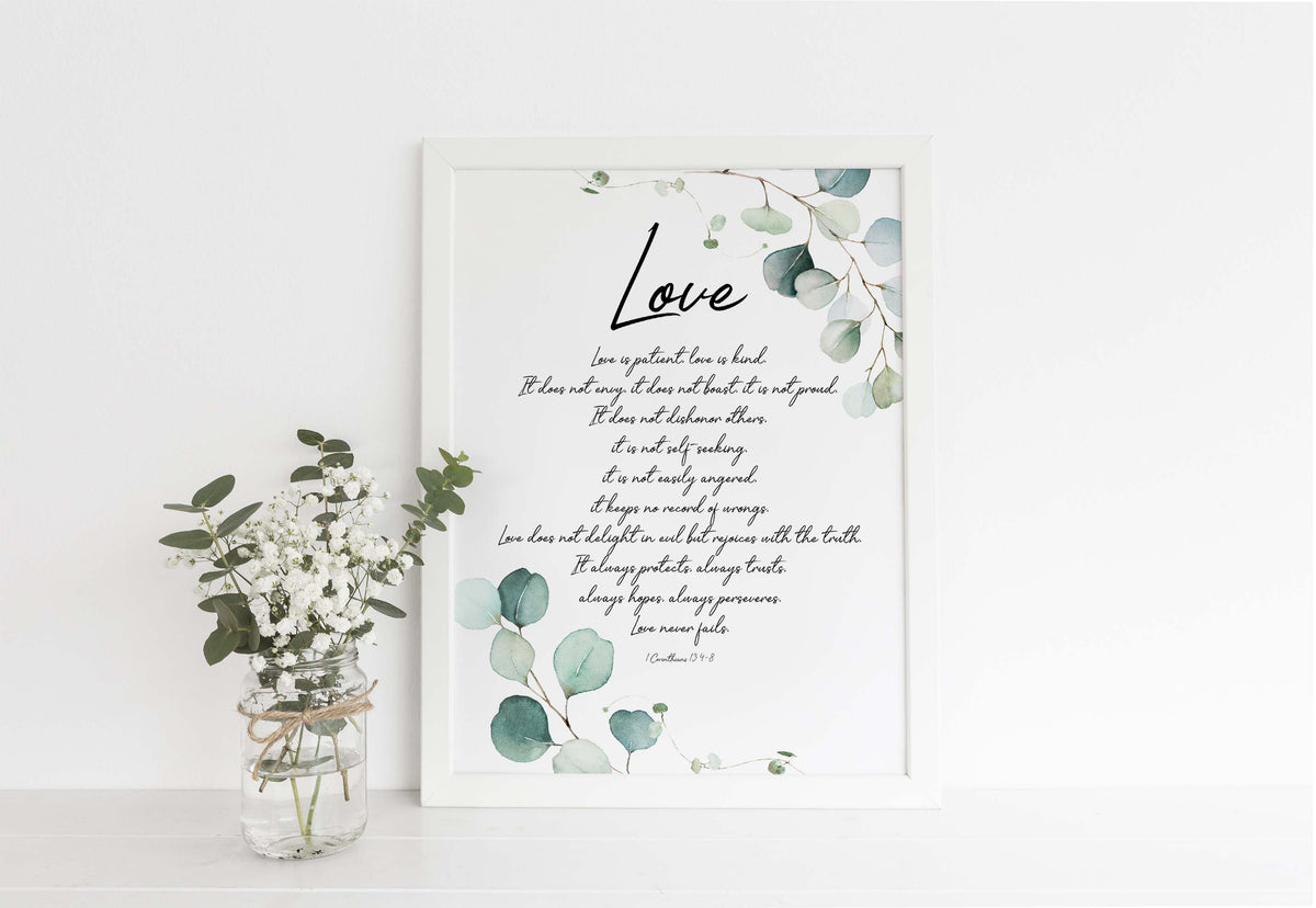 corinthians 13 print, corinthians 13 print, corinthians 13 poster, 1 corinthians 134 8 wall art, love is patient