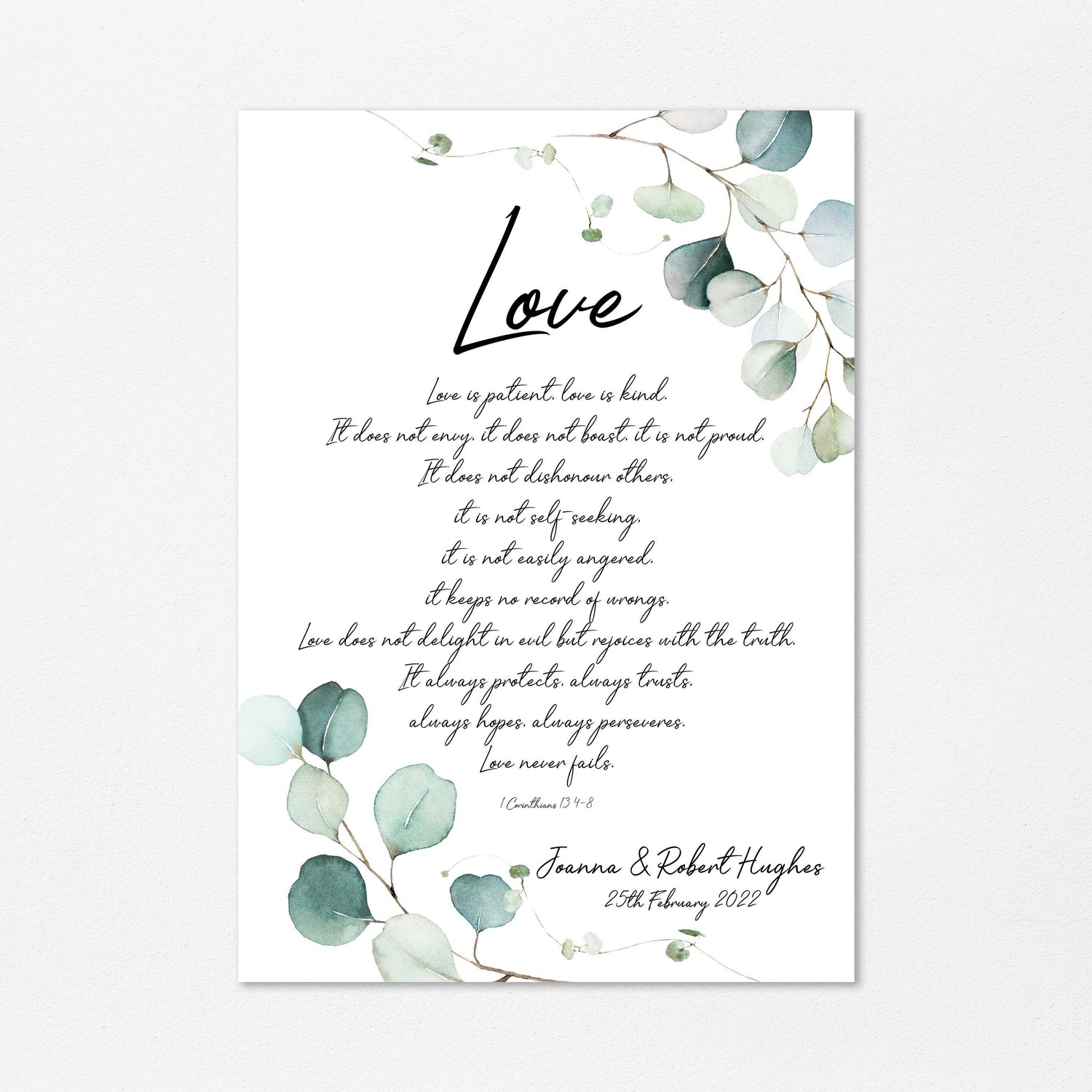 love is patient wall art, love is patient love is kind verse wall art, christian prints uk, Love is Patient Love is Kind Verse