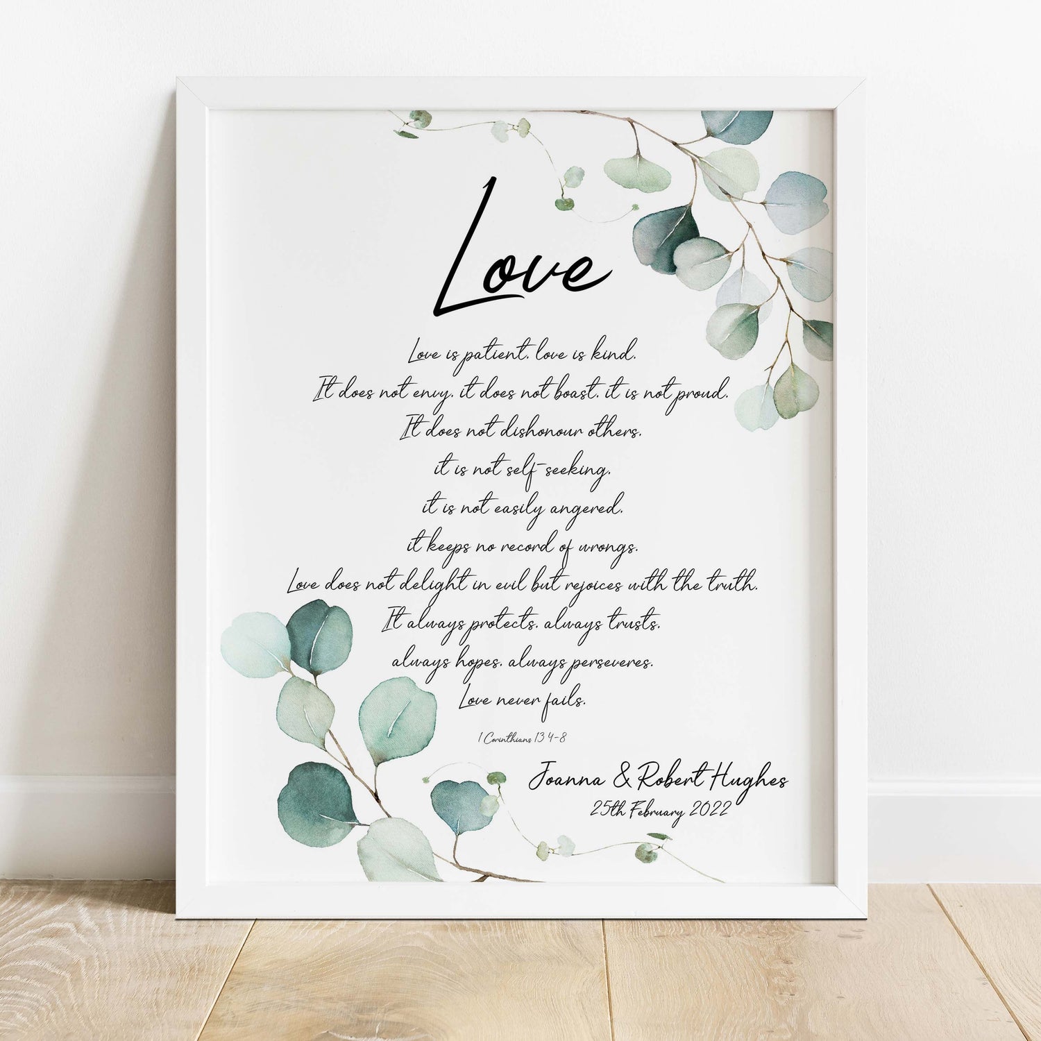 1 Corinthians 13 Print, Bible Verses About Love Wall Art, 1 Corinthians 13 Love is Patient Floral Bible Verse Print