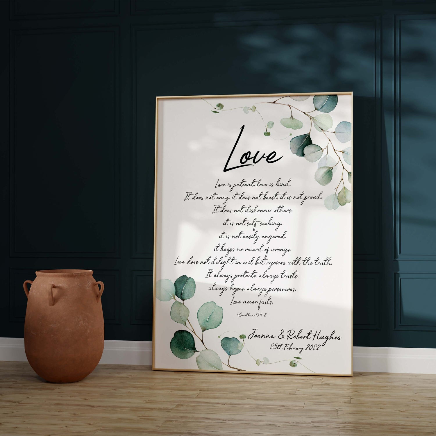 Name and date for print, Biblical love quote art for couples, scripture art with date