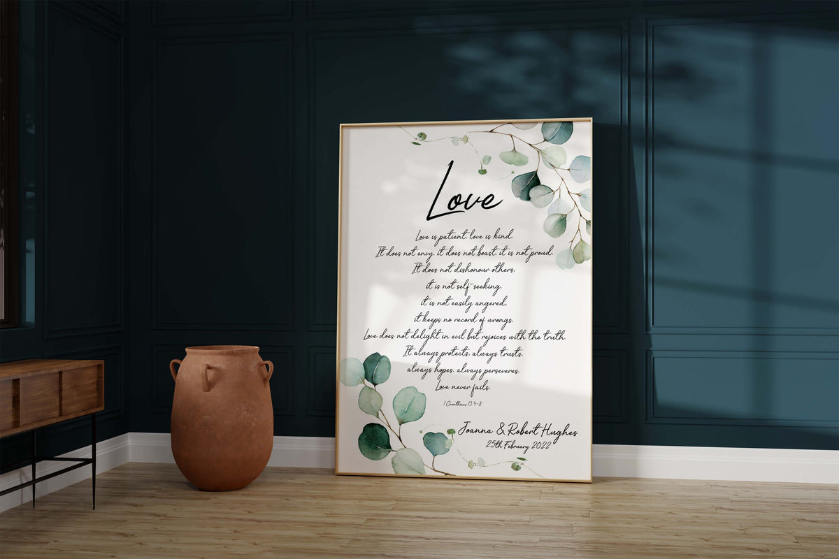 Name and date for print, Biblical love quote art for couples, scripture art with date