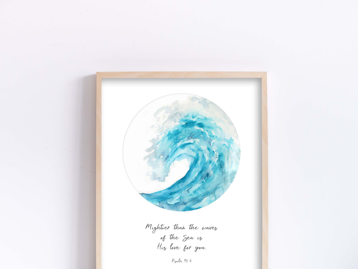 Serenity in Turquoise: Psalm 93:4 Watercolour Wave Print, Turquoise Coloured Psalm 93:4 Print: A Visual Delight, custom quote poster