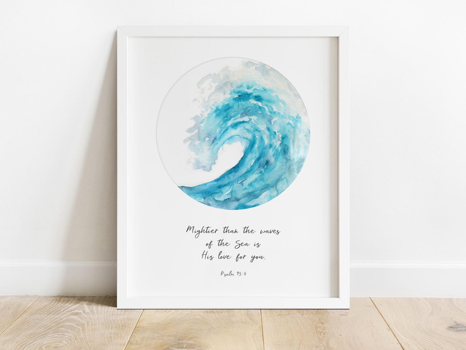 Turquoise Decor: Psalm 93:4 Bible Verse Print with Wave, Watercolour Wave Design: Turquoise Psalm 93:4 Print, personalised quote print