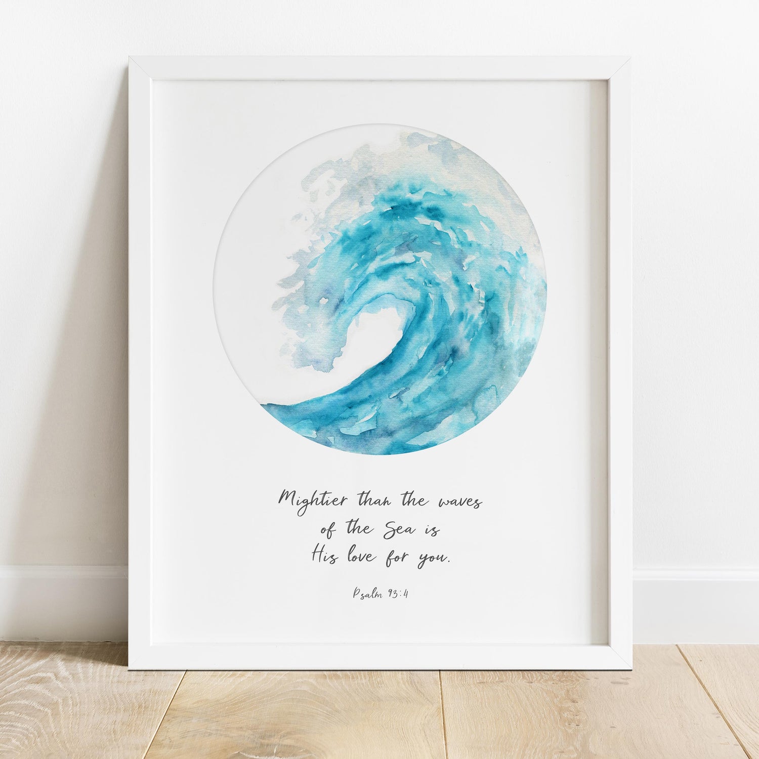 Turquoise Decor: Psalm 93:4 Bible Verse Print with Wave, Watercolour Wave Design: Turquoise Psalm 93:4 Print, personalised quote print