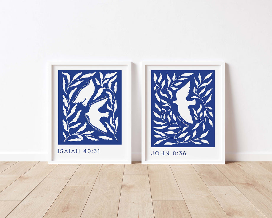 Freedom Christian Wall Art Print Set Modern Bible Verse Poster Pair