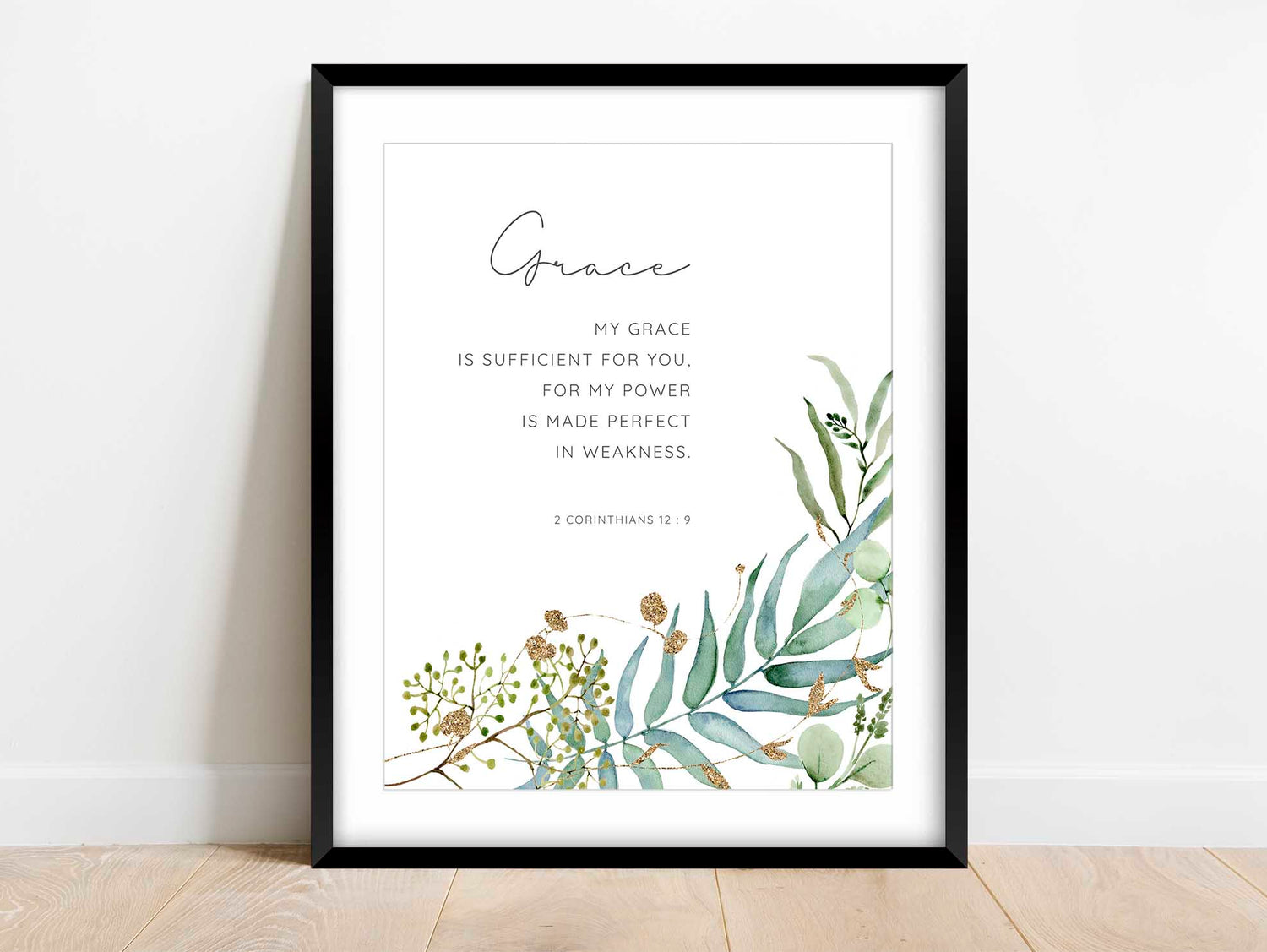 Christian Decor, My Grace is Sufficient Print, 2 Corinthians 12 Botanical Scripture Art, grace wall art, grace prints, grace print