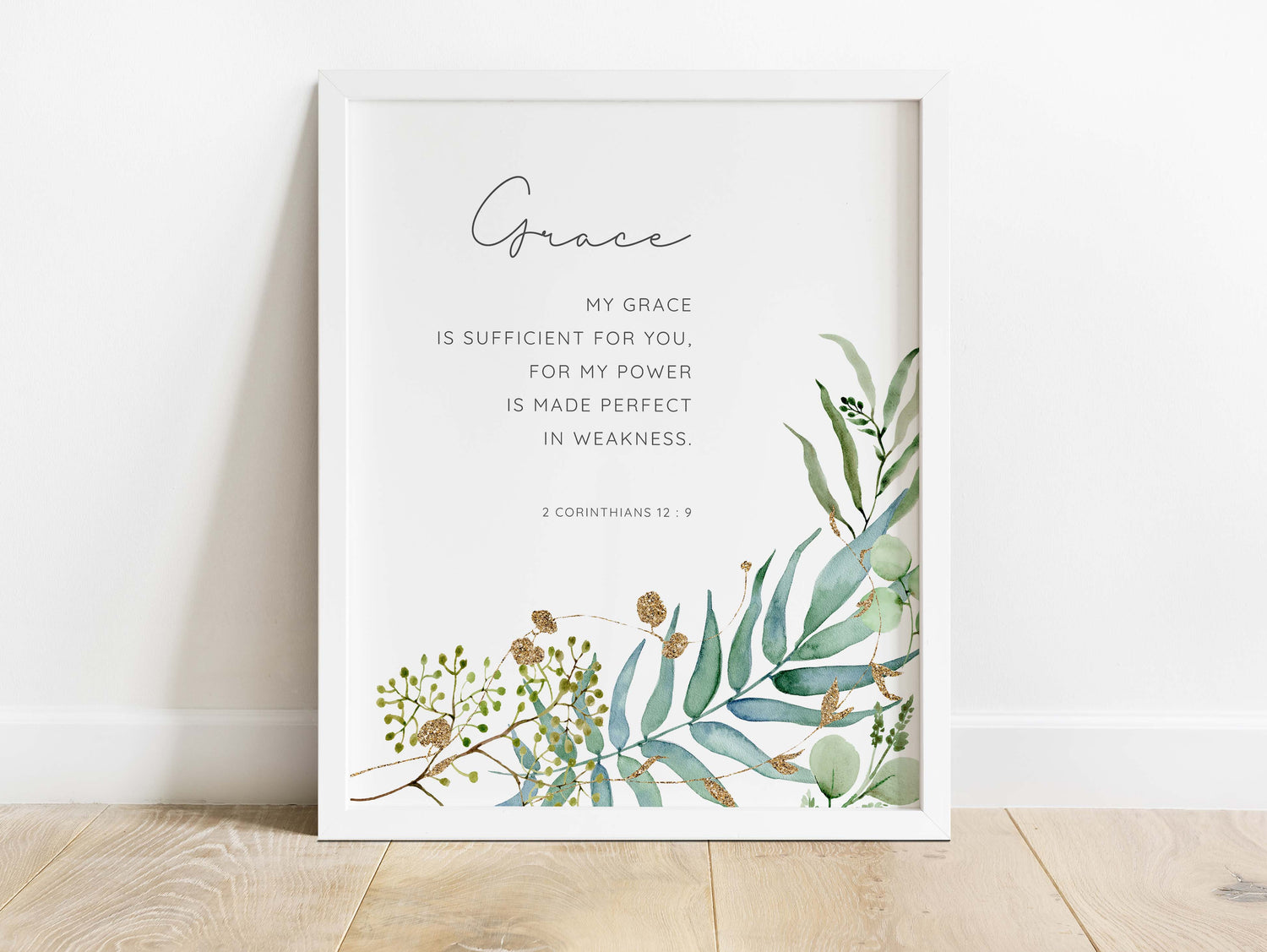 My Grace is Sufficient Wall Art Print, 2 Corinthians 12 9 Picture, Grace Wall Art Bible Verse Prints, Plant Scripture