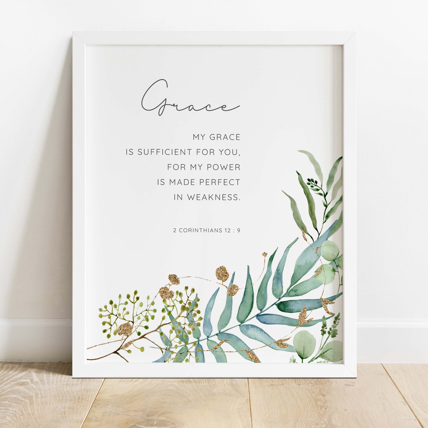 My Grace is Sufficient Wall Art Print, 2 Corinthians 12 9 Picture, Grace Wall Art Bible Verse Prints, Plant Scripture
