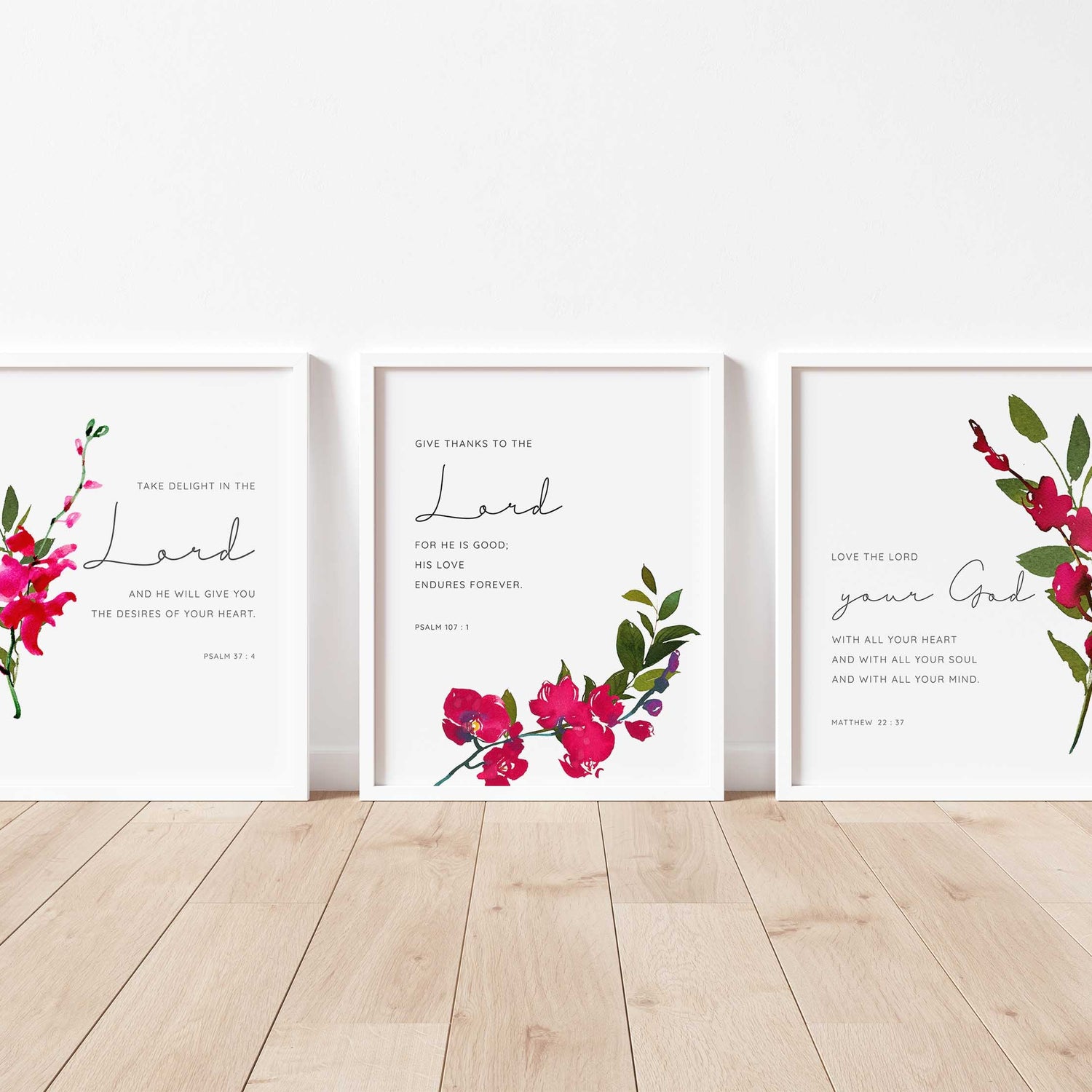 Floral Scripture Print Set / Printables, Modern Christian Wall Art, Christian Prints Set of 3 Wall Art Set of 3, Biblical Gifts