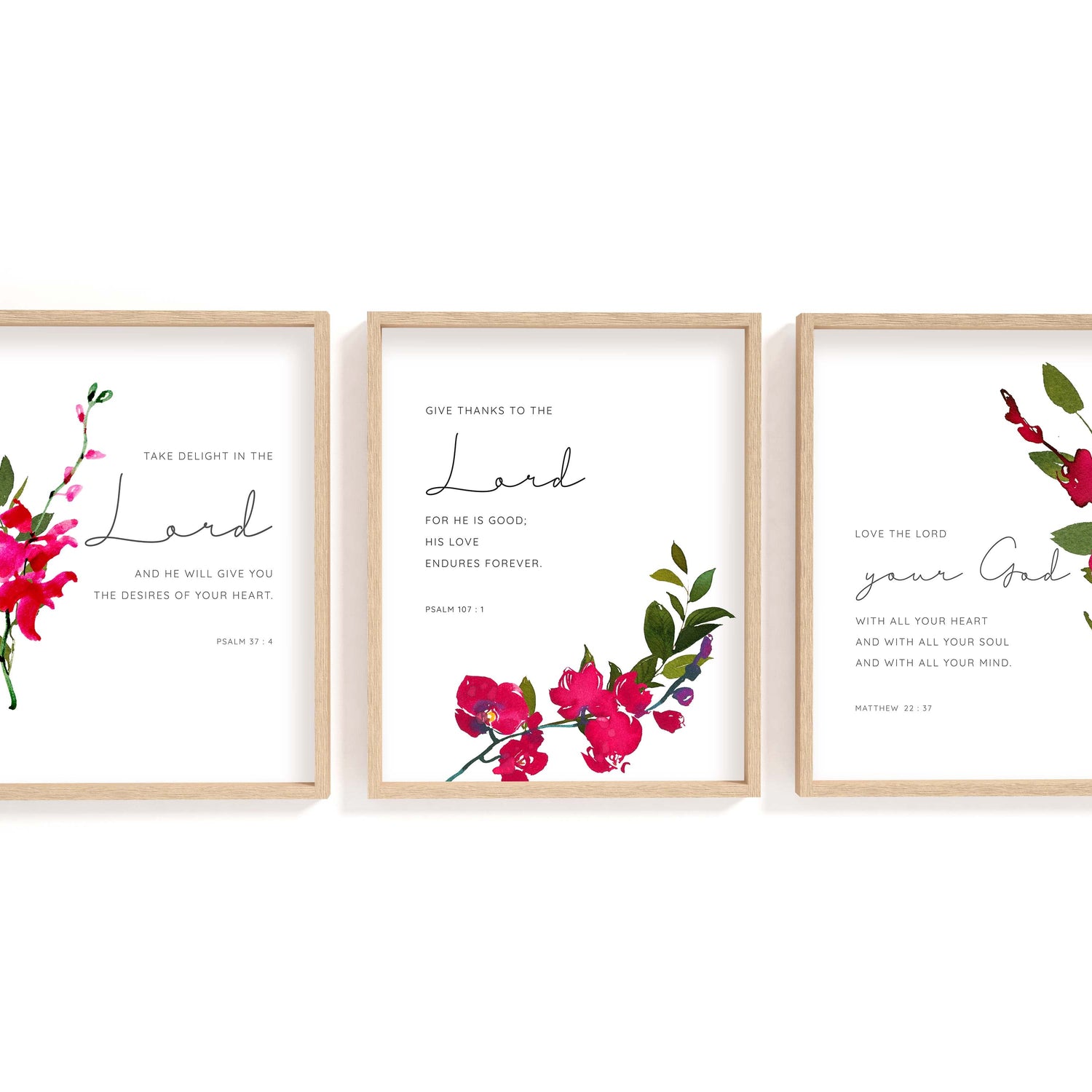 take delight in the Lord wall art, psalm 37 print, psalm 37 printable, psalm 37 wall art, floral bible verse print set