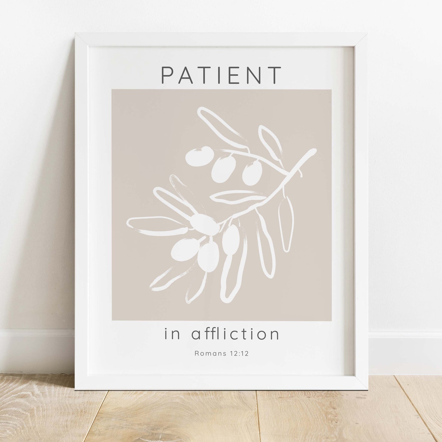 Olive Tree Motif Bible Quote Print, japandi tones bible verse wall decor, Serenity Bible Verse Neutral Wall Decor